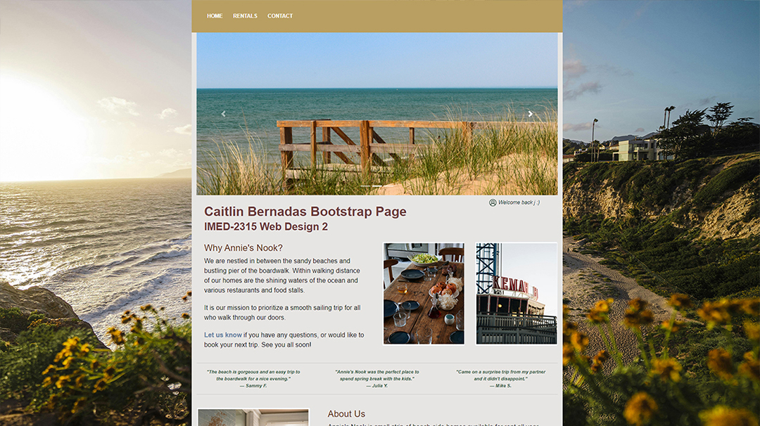 Screenshot of Annie's Nook booking site.