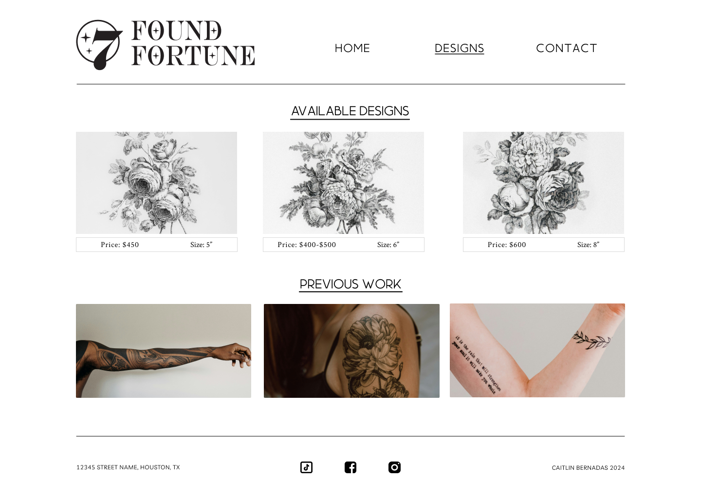 Found Fortune Designs page design.